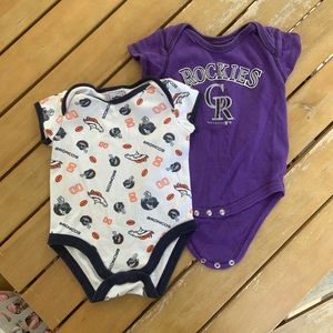 Colorado Rockies and Denver Broncos onesies